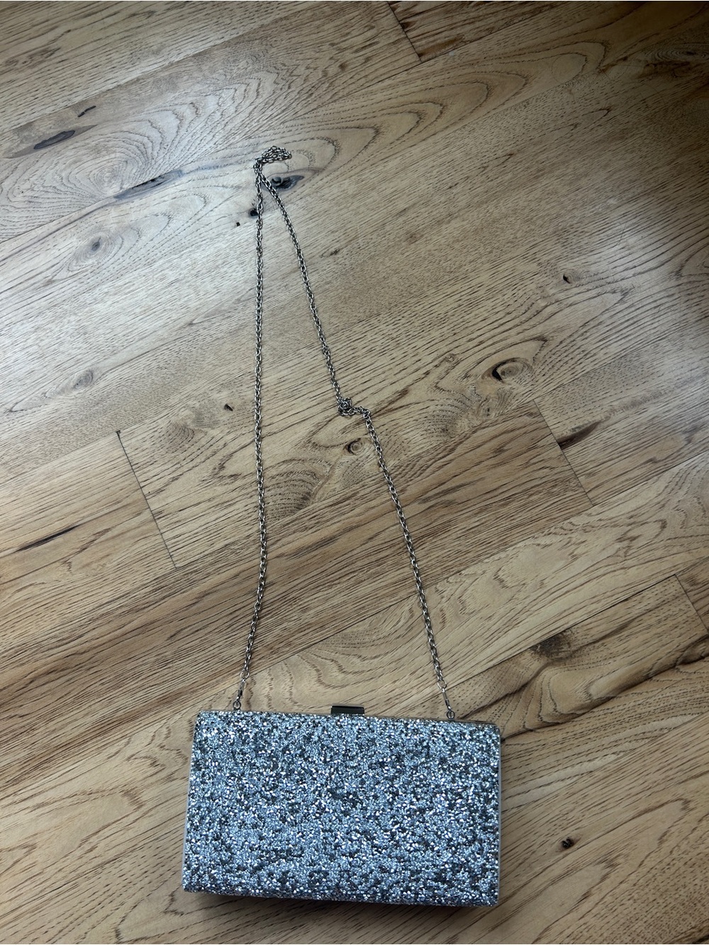 Silver Glitter Chain Clutch Shoulder Bag